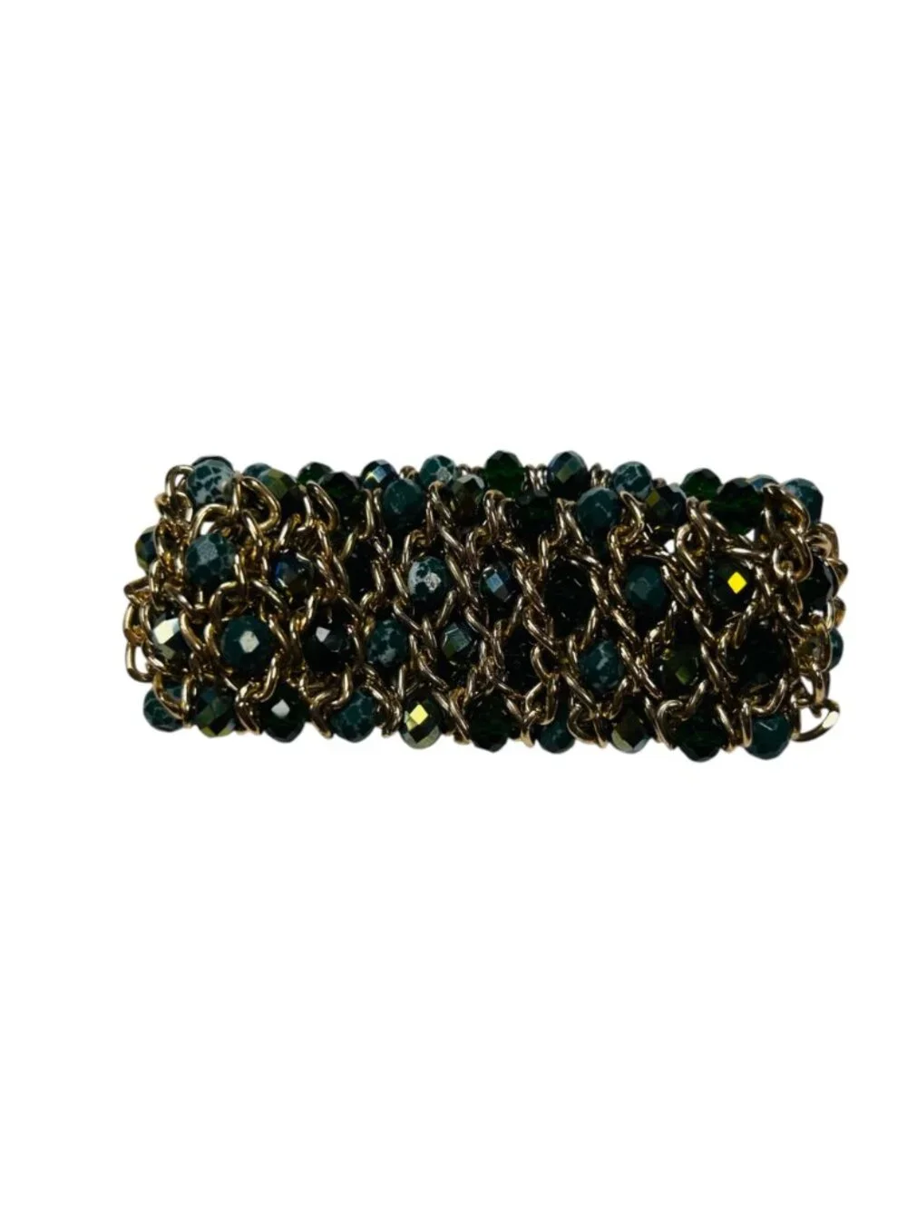 Green Gold Bracelet Sparkly Elastic Beaded